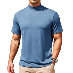 <b>Men</b> Soft Mock <b>Turtleneck</b> Tee Solid Color Casual Summer Shirt OEM Custom Bulk - Product Image 1