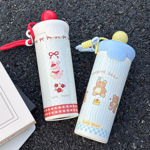 <b>Cute</b> Rabbit And <b>Bear</b> Insulated Tumbler 500Ml Stainless Steel Portable Water Bottle For Girls Students Back To School - Product Image 3