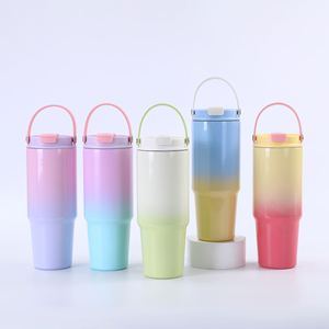 30oz Stainless Steel Gradient Carrying Cup with Straw - Portable Car Insulated Cup for Keeping <b>Hot</b> or Cold <b>Drinks</b> Warm - Product Image 2