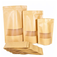 Sachet Doypack en papier kraft brun de qualité alimentaire avec fermeture éclair et fenêtre transparente, écologique, pour l'emballage de fruits secs et de café