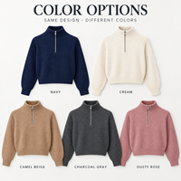 Pull en maille côtelée court pour femme, col montant, manches raglan longues, demi-zip, idéal pour un look décontracté au quotidien