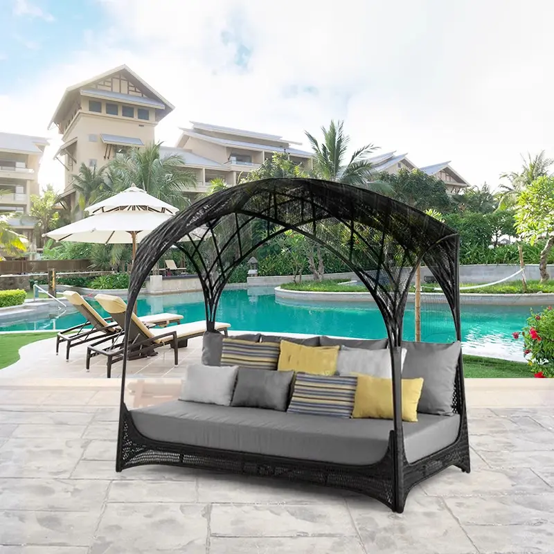 Açık rattan yuvarlak yatak veranda gölgelik yüzme havuzu uzanmış yatak açık hava tatil B & B yaratıcı plaj çekyat