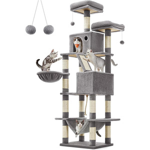 Eco-vriendelijke multifunctionele kattenboom met hangmat, krabpalen en zitstokken voor katten om te klimmen, rusten en te spelen - Product Image 1