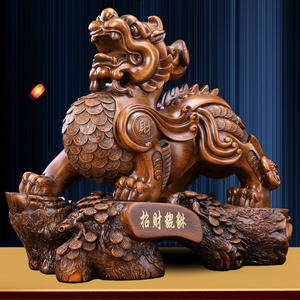 Escultura de Pixiu de Gran Tamaño con Acabado de Madera, Atrae <span class=keywords><strong>la</strong></span> Buena <span class=keywords><strong>Suerte</strong></span> y <span class=keywords><strong>la</strong></span> Riqueza, Estatua de Piyao, Escultura de Animal, Artesanía de Resina - Product Image 2