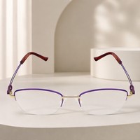 Monturas de Gafas de Titanio IP en Dos Tonos, Morado y Dorado, Modernas, Minimalistas, de Media Montura, Estilo de Diseñador, a la Moda