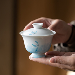 Hand Painted Phalaenopsis Orchid Gaiwan <b>Teacup</b> With Lid Ceramic Tea Set Heat Resistant For Household Brewing - Product Image 1