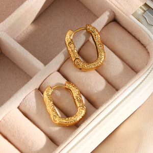 Stylish Vintage Ornaments Stainless Steel <strong>Drop</strong> <strong>Earrings</strong> Irregular Grain <strong>Rectangular</strong> Gold Plated Dangle <strong>Earrings</strong> - Product Image 1