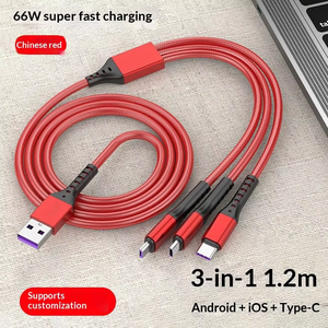 Câble de données <span class=keywords><strong>USB</strong></span> <span class=keywords><strong>3</strong></span>-en-1 à charge rapide pour téléphones mobiles, connecteurs Micro <span class=keywords><strong>USB</strong></span> et <span class=keywords><strong>USB</strong></span>-A, conception magnétique, gaine tressée en filet de pêche - Product Image 1