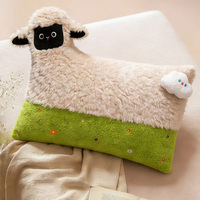 Coussin lombaire carré au design mignon de mouton, en tissu peluche doux, garnissage haute résilience, couleur et design personnalisables pour lit, repos et maison