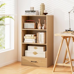 Étagère à livres moderne en <span class=keywords><strong>bois</strong></span> à 4 niveaux, écologique, gain de place, avec tiroir de rangement <span class=keywords><strong>et</strong></span> dispositif anti-renversement, pour la maison, le bureau <span class=keywords><strong>et</strong></span> la chambre - Product Image 2