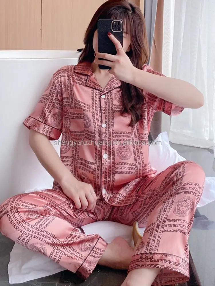 Amazon hot selling US Size Women's pajamas 2-piece set women's silk pajamas