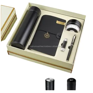 Top seller loose-leaf A5 leather notebook+vacuum flask+pen gift set for business strapless vacuum gifts