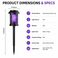 Piège à moustiques électrique solaire extérieur IP44 étanche, anti-insectes UV haute tension pour jardin et cour