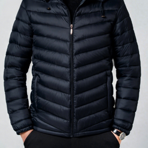 Veste d'hiver pour homme à capuche, rembourrée de duvet, coupe-vent, fermeture éclair, style décontracté, couleur unie, coque en polyester - Product Image 3