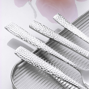 430 Hammered Square Handle Dinnerware <b>Knife</b> Set Wedding Cutlery Stainless Steel Stocked Summer 2021 - Product Image 2
