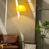 Lampadaire Arc en Fer Style Nordique Bauhaus Champignon Verre Teinté E27 LED Moderne pour Salon Chambre à Coucher Salle de Lecture