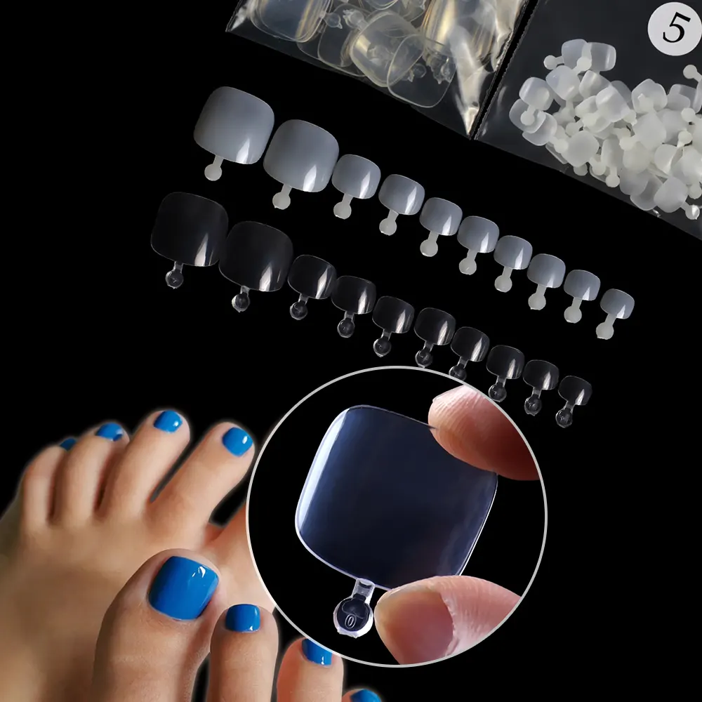 600PCS Bag DIY French Toe Nail Tips Extensions Clear Natural Full Cover Toe Nail Tip 12 Sizes Acrylic Toe Tips