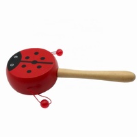 Tambour à hochet pour bébé en bois durable et écologique de style traditionnel chinois avec motif de dessin animé