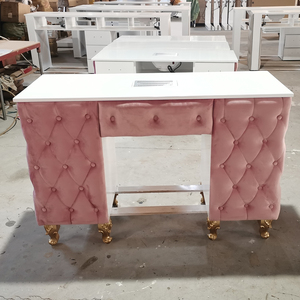 Bàn làm móng chuyên nghiệp cao cấp mặt đá cẩm thạch trắng hồng có máy hút bụi và đèn LED - Product Image 6