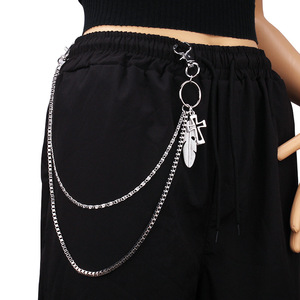 Chaîne de pantalon double couche en métal avec pendentif croix pour homme, chaîne de taille pour boîte de nuit, hip-hop, danse de rue, fermeture à crochet en argent tibétain - Product Image 3