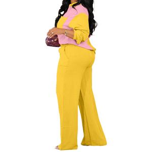 Women's Colorblocking Pocket Casual Shirt Blouse <b>Pants</b> 2 Piece Set Fashion - Product Image 6
