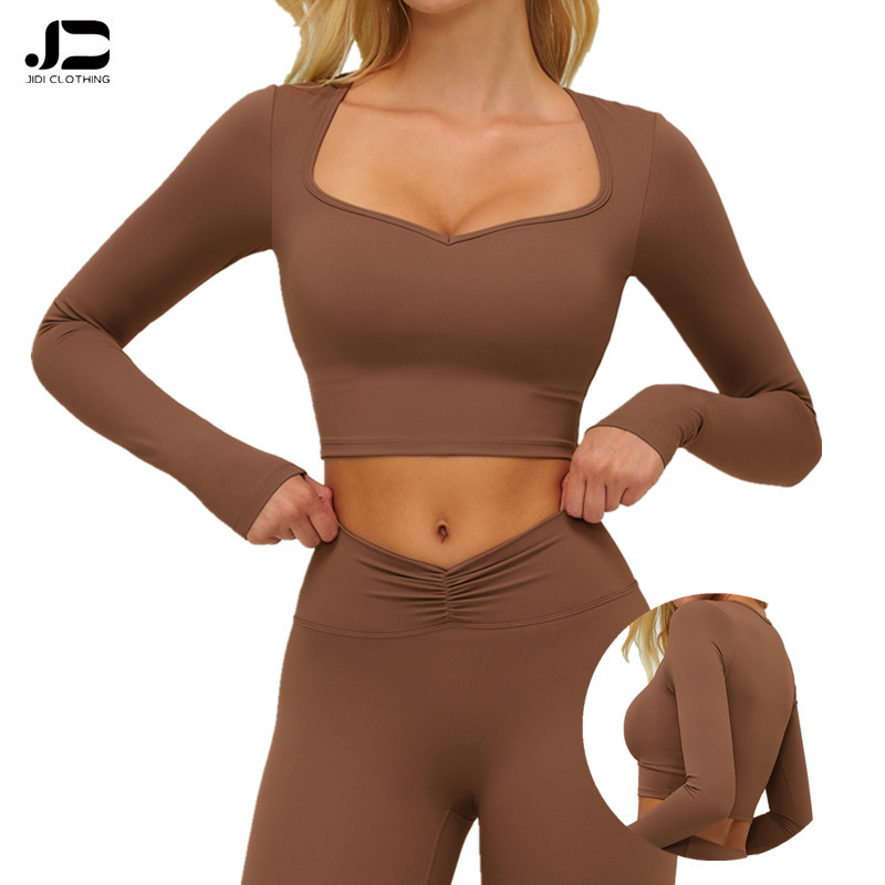 Autumn and Winter Brushed Fabric Yoga Long Sleeve Yoga Clothes Women's Outdoor Running Fitness Clothes Wear Casual Sports Top