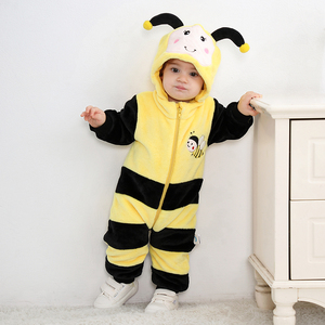 Combinaison animale en flanelle à manches longues respirante et écologique avec fermeture éclair bidirectionnelle, costume d'animal pour enfants, Halloween, abeille - Product Image 3
