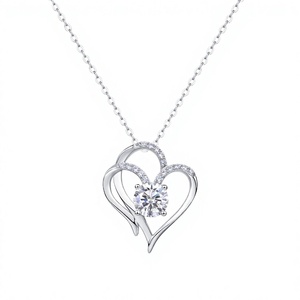 Livraison Gratuite Collier Ras du Cou en Argent Sterling 925 Plaqué Or Blanc avec Moissanite Taille Brillant en Forme de Cœur Sertie Griffe pour Femme - Product Image 2