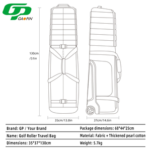 Sac <span class=keywords><strong>de</strong></span> voyage pour clubs <span class=keywords><strong>de</strong></span> golf portable et imperméable GP, pliable, avec support, rembourrage épais, roues silencieuses, construction renforcée, Air Course - Product Image 4