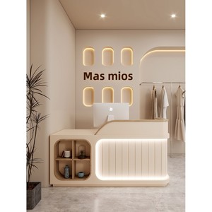 Mobili per Salone Commerciale a Forma di L in Stile Crema, in MDF, Completamente Arredati, Design Moderno e Semplice, per Negozio di Animali, Piccolo Bar, Cassa, Abbigliamento Donna - Product Image 1