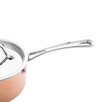 Cacerola de Cobre Triple con Asa Larga para Cocinas de Inducción y Gas, Capacidad de 1-2L, Olla para Leche de Cobre con Tapa de Acero Inoxidable