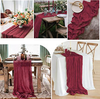 Chemins de Table de Noël 6ft 10ft Bourgogne Gaze Étamine Chemin de Table Mariage Banquet Fête Vacances Dîner Chemin de Table