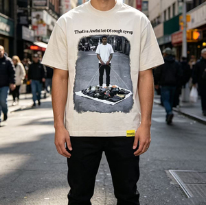 Camisetas Oversize de Alta Calidad con Estampado Escaneable, Estilo Americano Moderno, Holgadas e Informales para Hombre, con la Frase 'THAT'S A AWFUL LOT OF COUPH SYRUP' - Product Image 5
