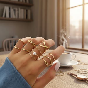 Vendita calda semplici e minimalisti in acciaio inossidabile accatastamento anelli di tendenza moda corona croce grappolo gioielli per ragazze 18K placcatura - Product Image 2