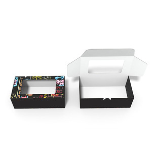 Custom Printed Black High Quality Cardboard Paper Sushi Box Takeaway Food Packaging Box With Transparent Clear Window
