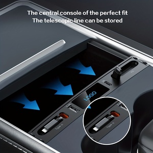 Caricabatterie USB per auto Multi porta per modello <span class=keywords><strong>Tesla</strong></span> 3/Y accessori <span class=keywords><strong>Tesla</strong></span> con Logo e cavo retrattile Console centrale Hub USB <span class=keywords><strong>Tesla</strong></span> - Product Image 2