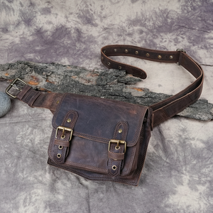 Men's Leather Shoulder Bag <b>Small</b> Messenger Bag for Men PU Vintage Customized Solid Vintage Leather All Seasons LWB-0014 - Product Image 1