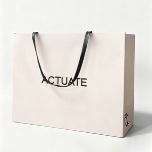 Customized logo Printing Matte Elegant <b>Clothes</b> Gift Packaging White Cardboard Shopping Paper Bag with Ribbon Handle - Product Image 1