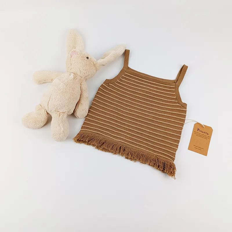 Paléo bébé tricoté gilet été mignon franges nouveau-né blanc rayures sans manches pull réservoir bébé enfants tricot gilets vêtements