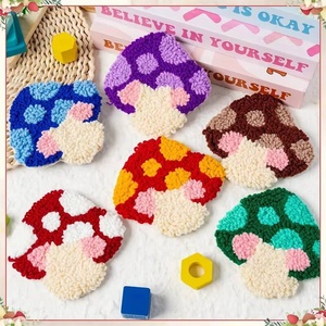 6-piece DIY <b>Kit</b> Handmade Cotton Coaster Hand Knitting Tools Instructions Monks Cloth Plastic Hoop <b>Punch</b> <b>Needle</b> for Craft Lovers - Product Image 3