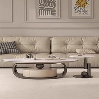 Wohnzimmermöbel Runder Ovaler Moderner Beistelltisch Luxuriöser Edelstahl Smart Marmor Couchtisch mit Schublade