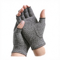 Gants de compression en coton sans doigts, antidérapants, compatibles écran tactile, gris, durables, respirants, pour soulager la douleur de l'arthrite et de la polyarthrite rhumatoïde
