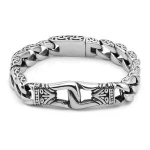 Pulsera de Cadena Cubana de Plata Tibetana para Hombre, Diseño de Eslabones Elípticos en Tono Plata Antigua, Joyería de Regalo - Product Image 1