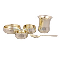 Juego de Vajilla Thali de 6 Piezas de Bronce o Kansa de Alta Calidad con Tazones, Recipientes para Pudín y Vasos, para Beneficios para la Salud, Yoga y Estilo Vintage