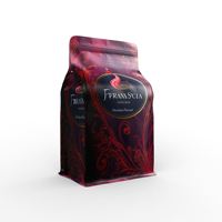 Sacs d'emballage pour café en VMPET, à fond plat, à huit côtés scellés, avec fermeture éclair et valve.