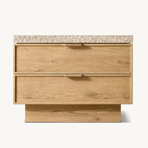 MYHOME <strong>High</strong> Quality Modern 2-Drawer Customizable Durable Nightstand Travertine Top Solid Wood <strong>Bedside</strong> <strong>Table</strong> for Bedroom - Product Image 1