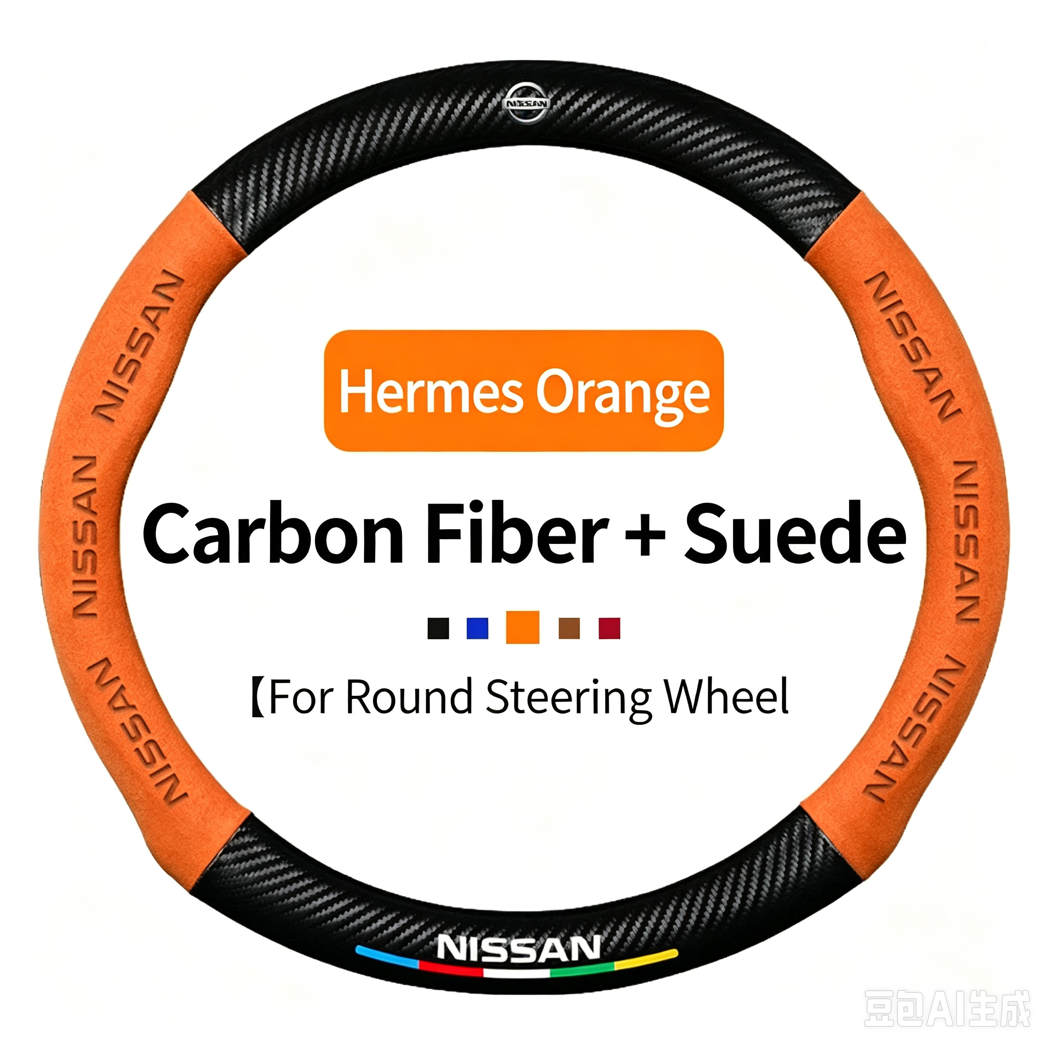 Orange premium de forme ronde, motif en fibre de carbone, daim