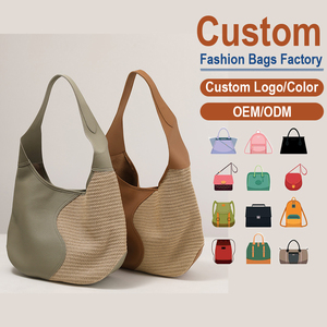 Full-Grain Leather & <b>Straw</b> Woven Hobo <b>Bag</b>, OEM/ODM Custom Factory, Women's Bohemian Shoulder Purse - Product Image 1