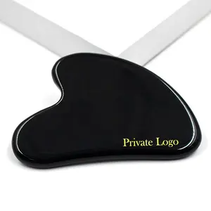 Obsidienne noire Gua Sha outil de levage du visage en forme de coeur pierre noire Guasha Board Support Logo privé Gua Sha personnalisé pour Massage