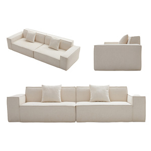 Canapé modulaire moderne avec dossier rembourré et accoudoirs droits en tissu beige pour salon, design minimaliste - Product Image 1